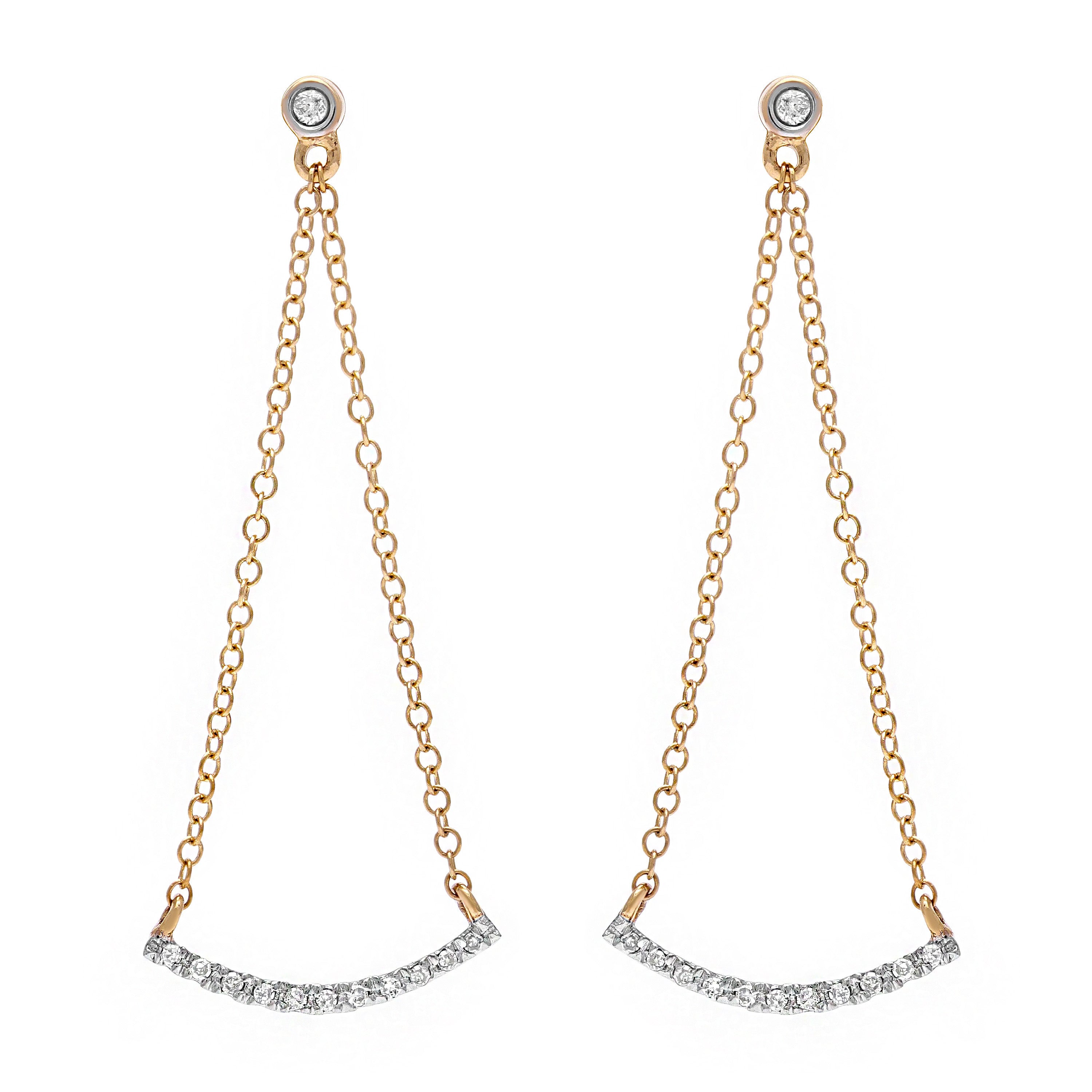 14k Yellow Gold 0.15ctw Diamond Chain Dangle Swing Earrings