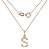 14k Rose Gold Diamond Initial Letter S Charm Pendant Necklace 18" - Letter S,Rose