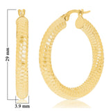 Italian 14k Yellow Gold Honeycomb Medium Thick Hollow Hoop Earrings 1.1"