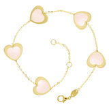 Italian 14k Yellow Gold Pearl Heart Charm Station Bracelet 7.5" 11mm 3 grams