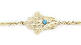 14k Yellow Gold Rope Chain Bracelet with Hamsa Hand of Fatima Charm 8" 5.4 grams
