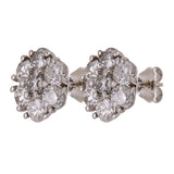 14k White Gold Flower Cluster Round Diamond Stud Earrings 6.12ctw 14.1mm 5.8g
