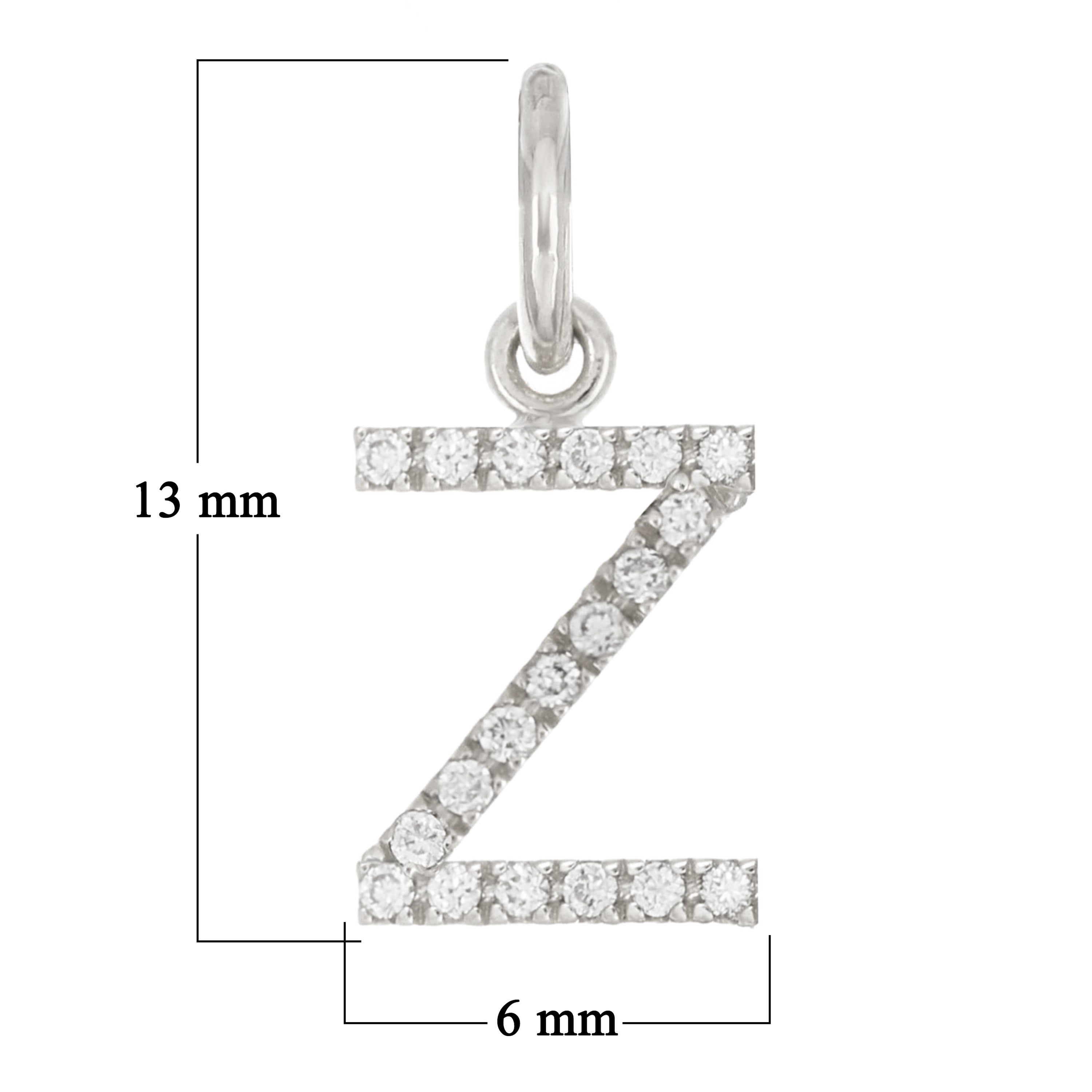 14k White Gold Diamond Initial Letter Z Charm Pendant - Letter Z,White