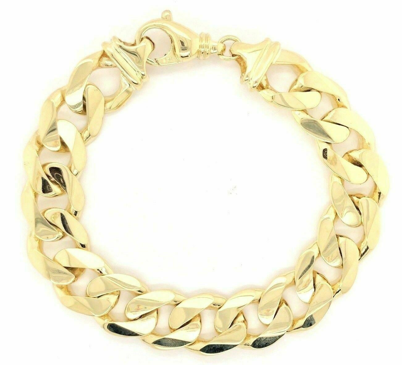 Men's 14k Yellow Gold Solid Heavy Cuban Link Chain Bracelet 8.5" 15.6mm 77.5g - 8.5"
