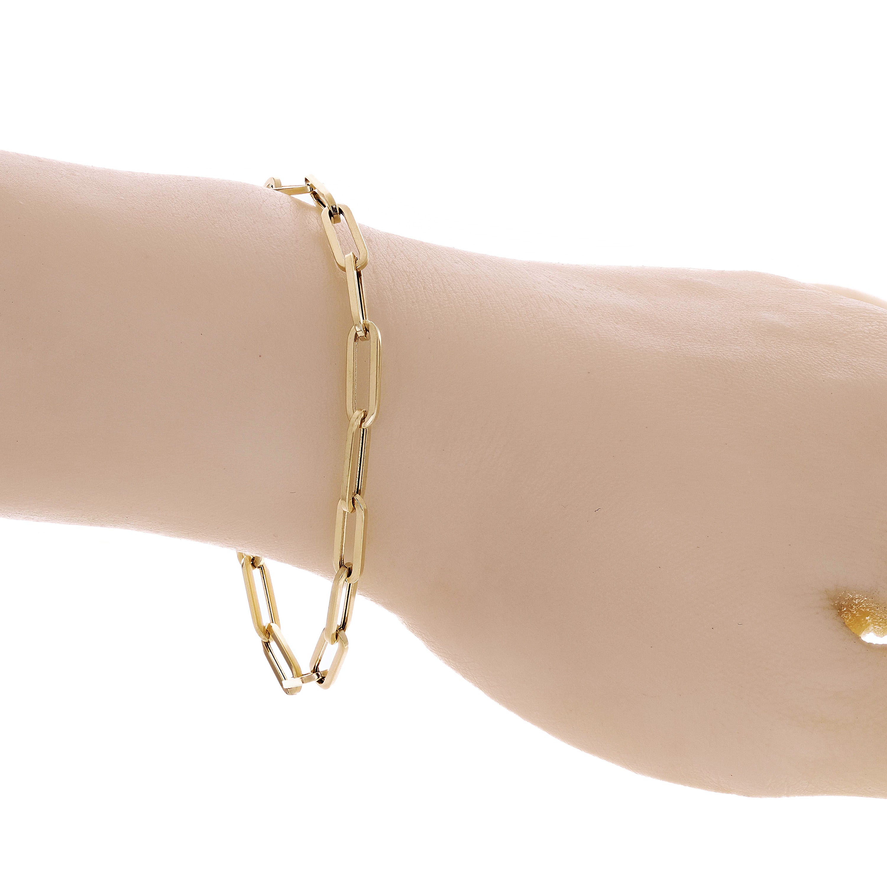 Italian 14k Yellow Gold Hollow Paper Clip Chain Bracelet 7.5" 4.3mm 2.7 grams - 7.5" 4.3mm
