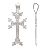 14k White Gold Khachkar Armenian Cross Charm Pendant 1.4 grams - White