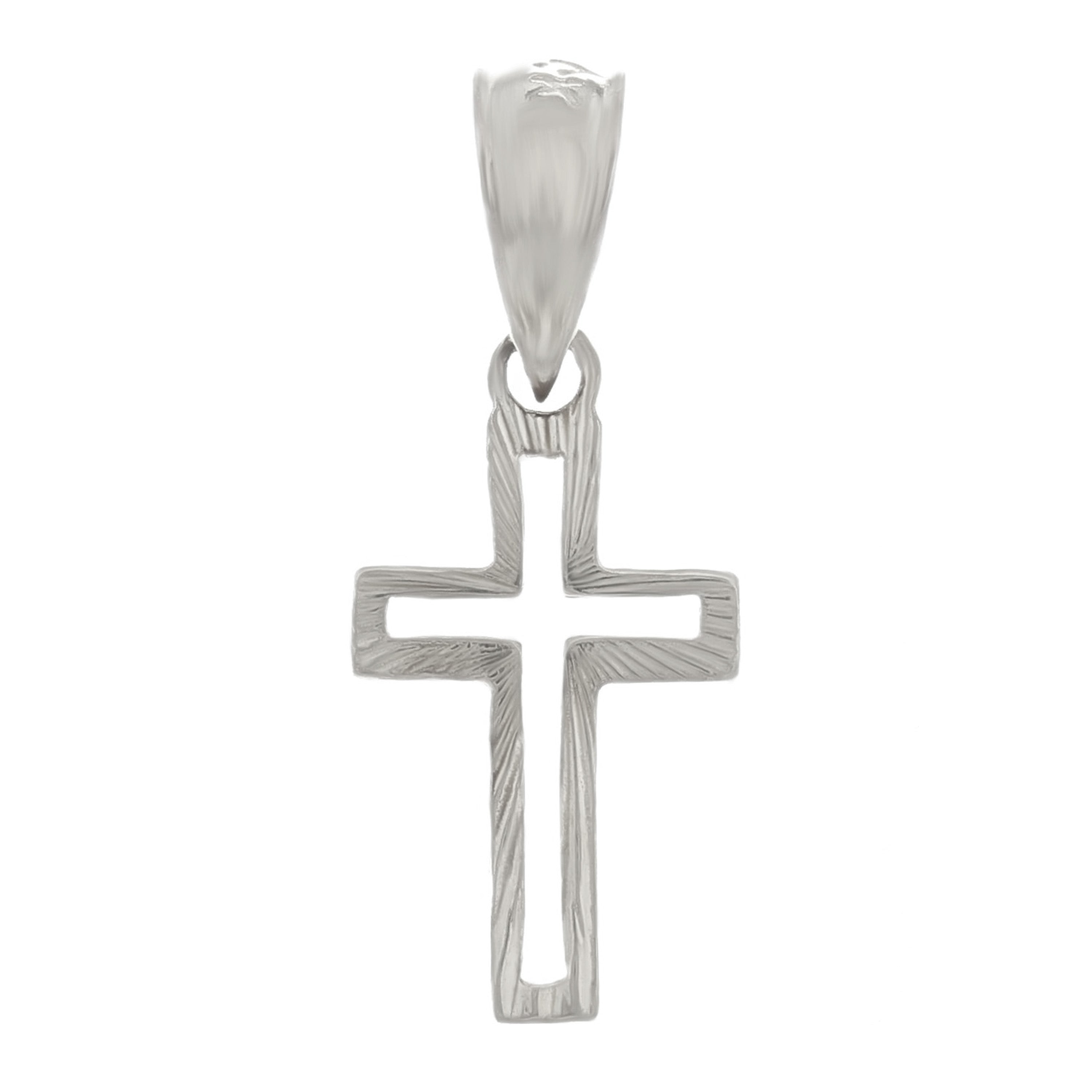 14k White Gold Small Open Cross Christian Religious Charm Pendant 0.8gram - Rose