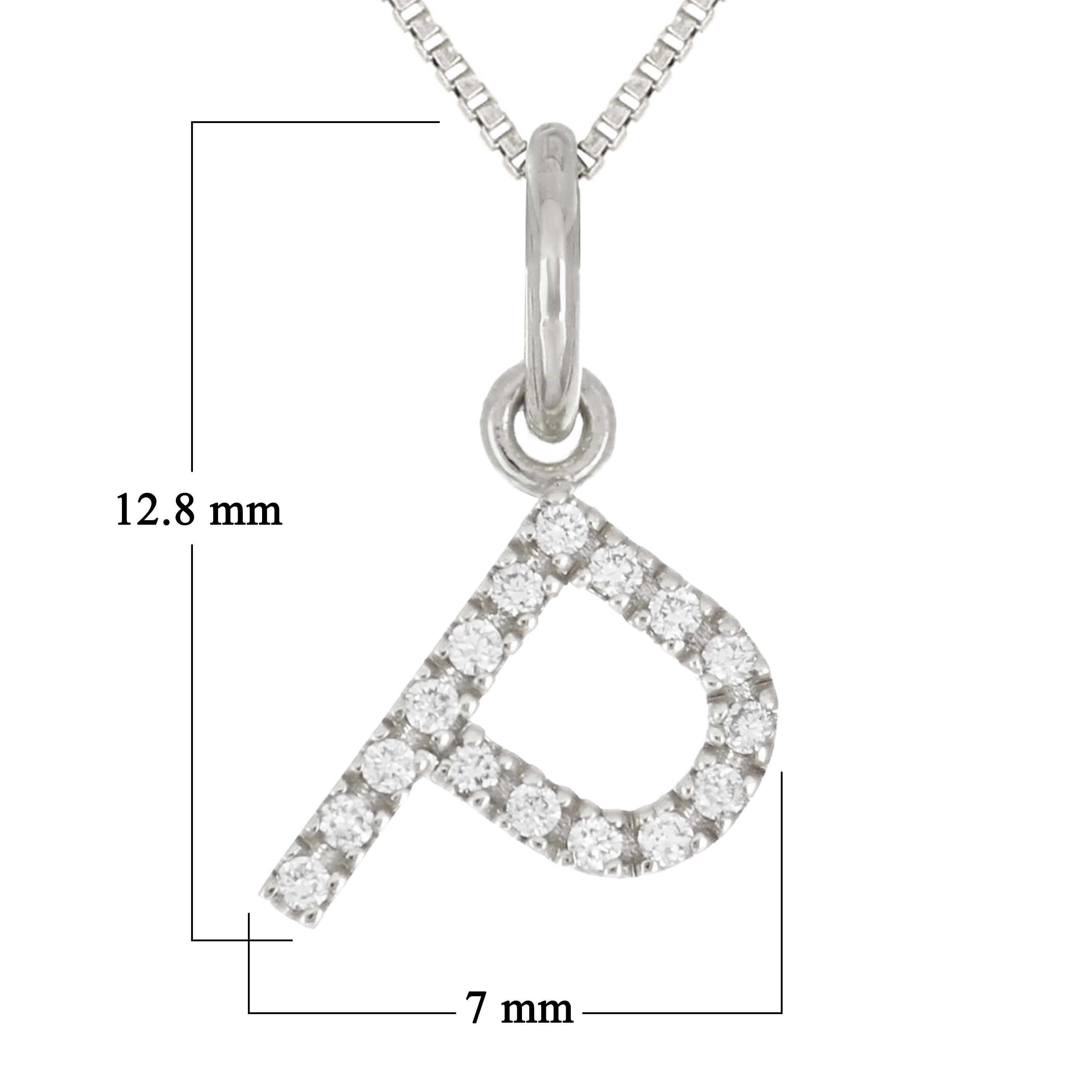 14k White Gold Diamond Initial Letter P Charm Pendant Necklace 18" - Letter P,White