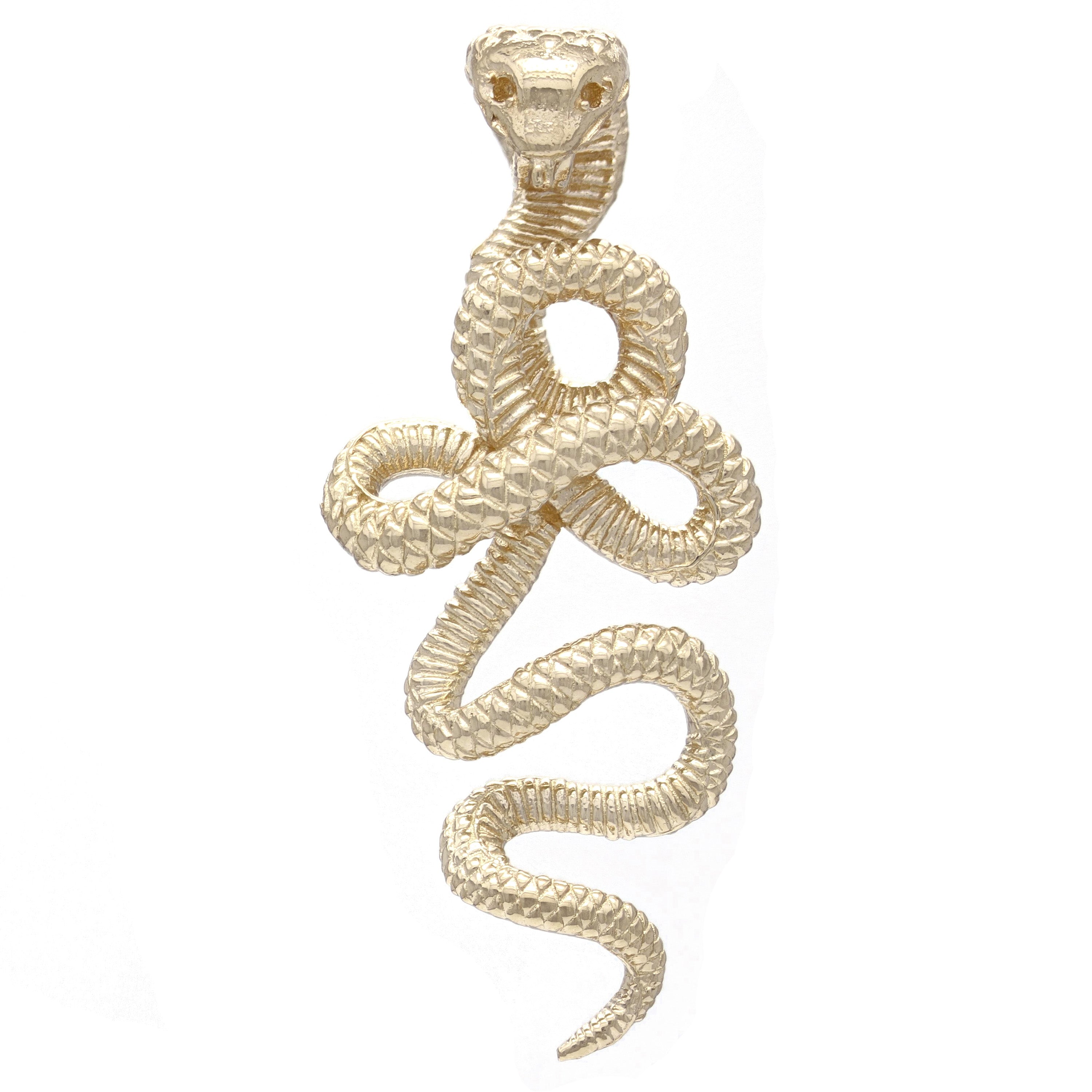 14k Yellow Gold Solid Detailed 3D Cobra Snake Charm Pendant 2" 14.2 grams - Yellow