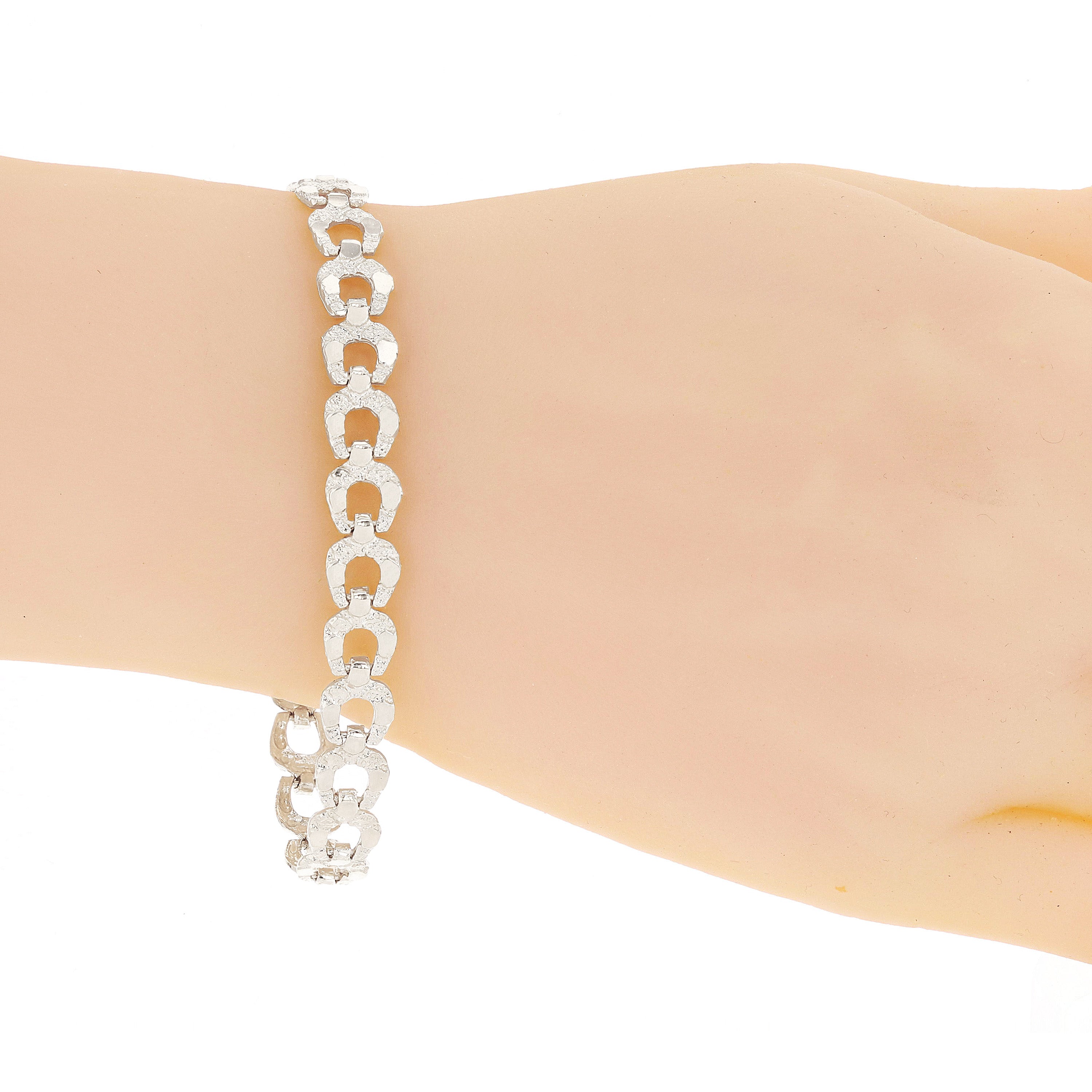 10k White Gold Solid Chunky Nugget Horse Shoe Link Bracelet 7" 8mm 10.4 grams - White,7" 10.4 grams