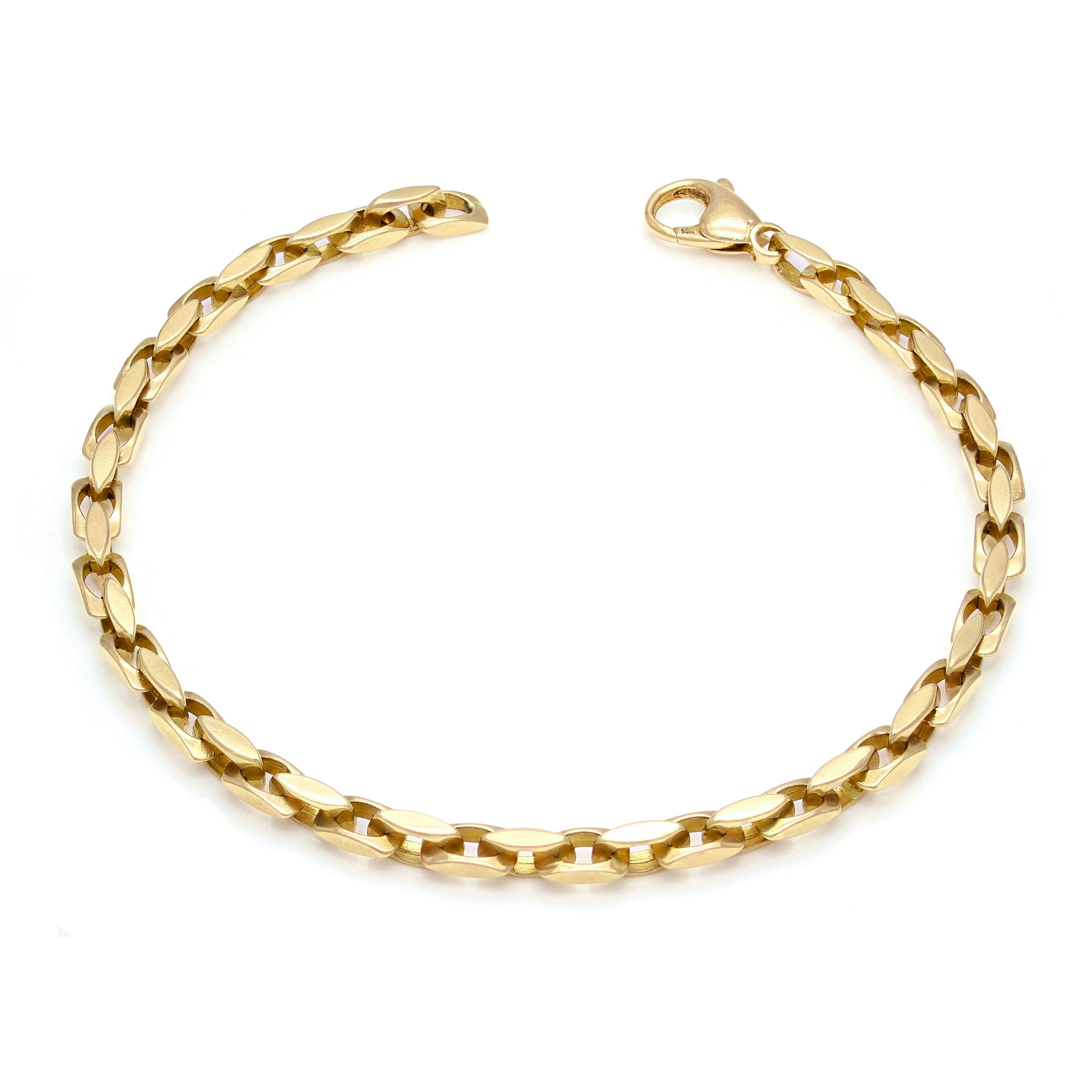 14k Yellow Gold Solid Handmade Fashion Link Bracelet 7.5" 4.3mm 15.3 grams - 7.5" 15.3 grams