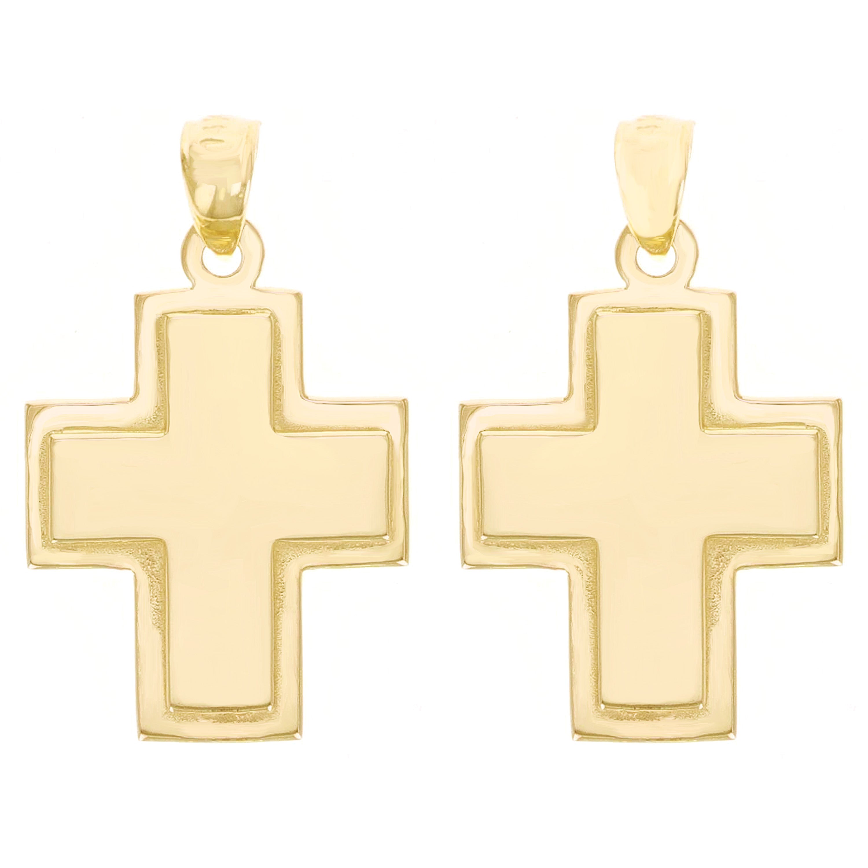 14k Yellow Gold Solid Embosded Cross Charm Pendant 1.1" 4.5 grams