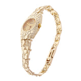 Women's 14k Yellow Gold Nugget Link Bracelet Geneve Wrist Watch with Diamonds 8"