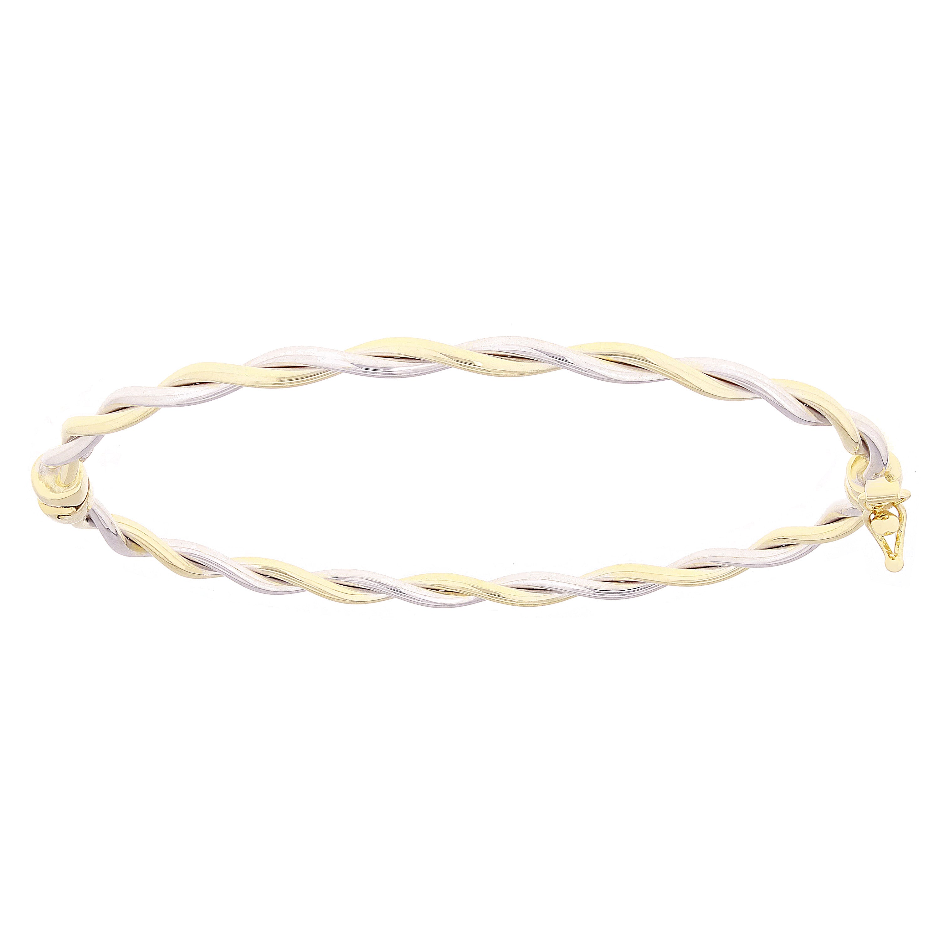 Italian 14k Yellow & White Gold Twisted Hollow Oval Bangle Bracelet