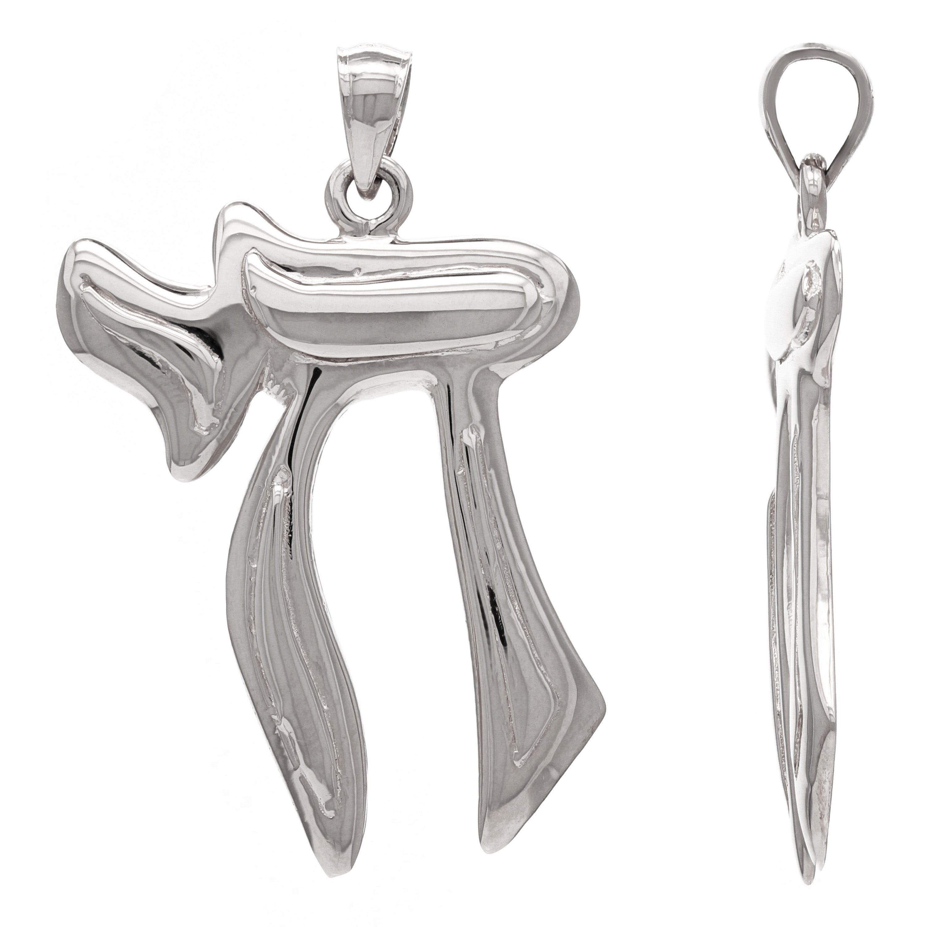 14k White Gold Charm Pendant Symbol to Life Hebrew Jewish Real Solid Gold - White