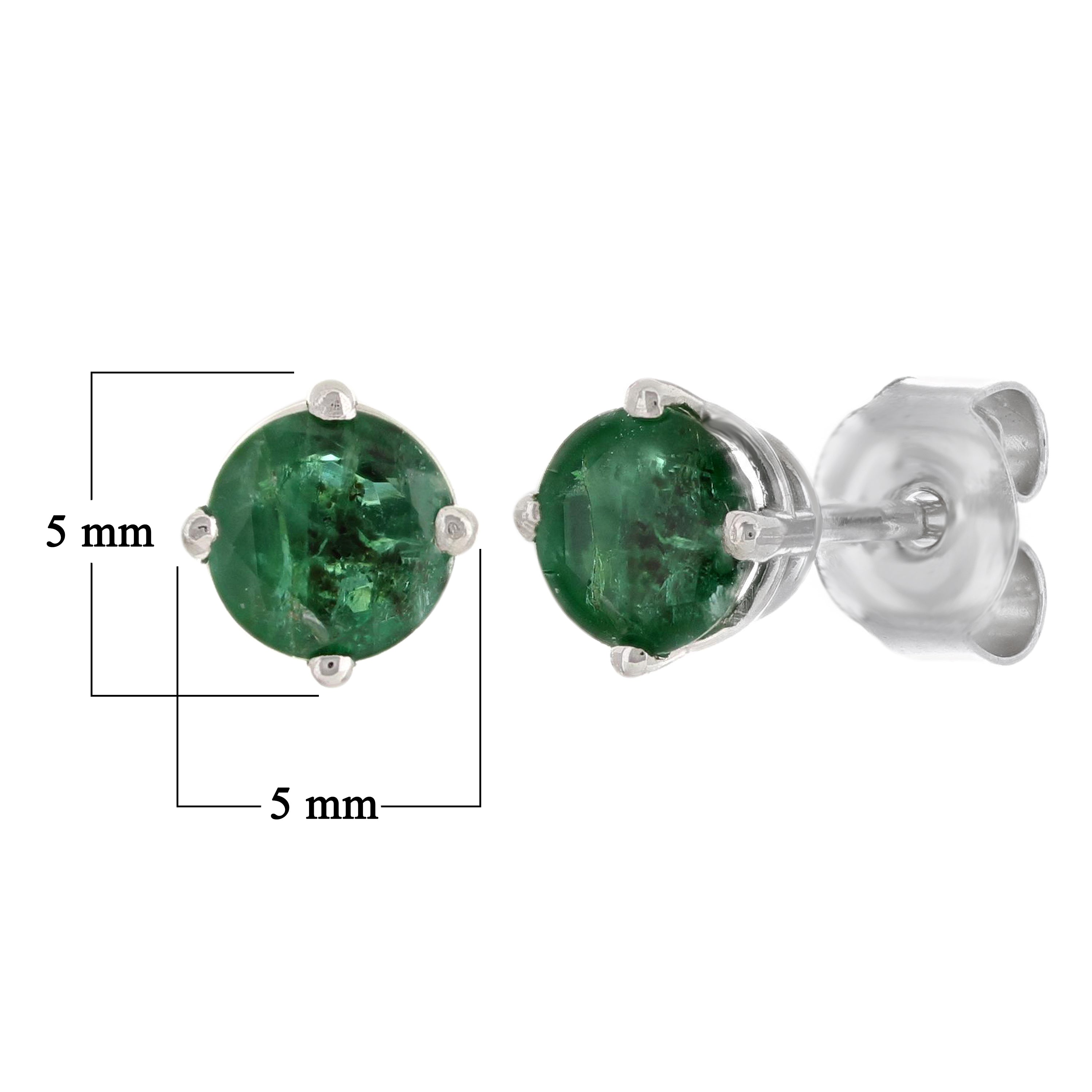 14k White Gold Emerald Solitaire Stud Earrings