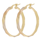 Italian 14k Tri-Color Gold Satin Twisted Hoop Earrings 1.2" 3.5mm 2.4 grams