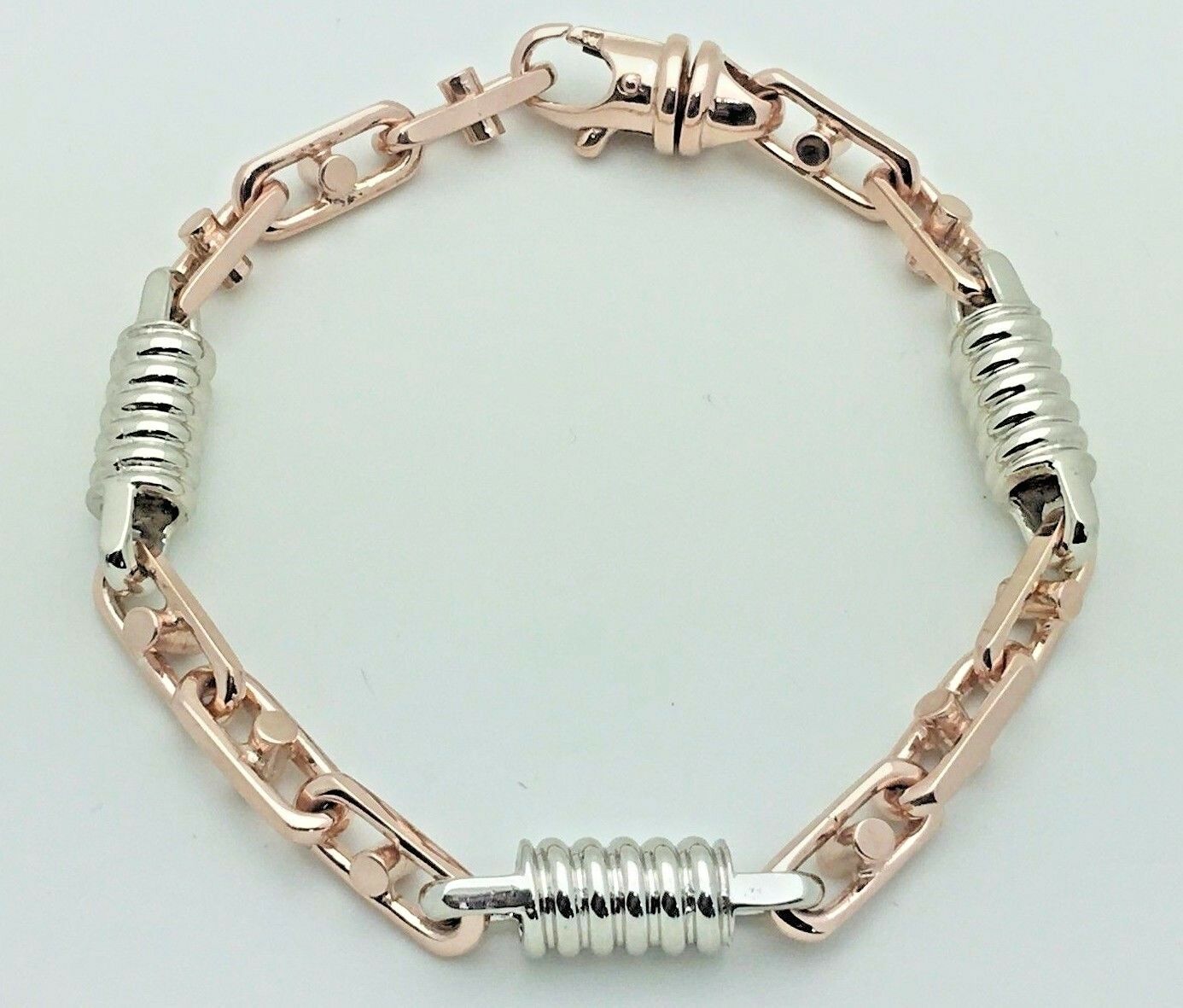 14k White & Rose Gold Handmade Fashion Link Bracelet 8.5" 7.3mm 30.5 grams