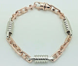 14k White & Rose Gold Handmade Fashion Link Bracelet 8.5" 7.3mm 30.5 grams