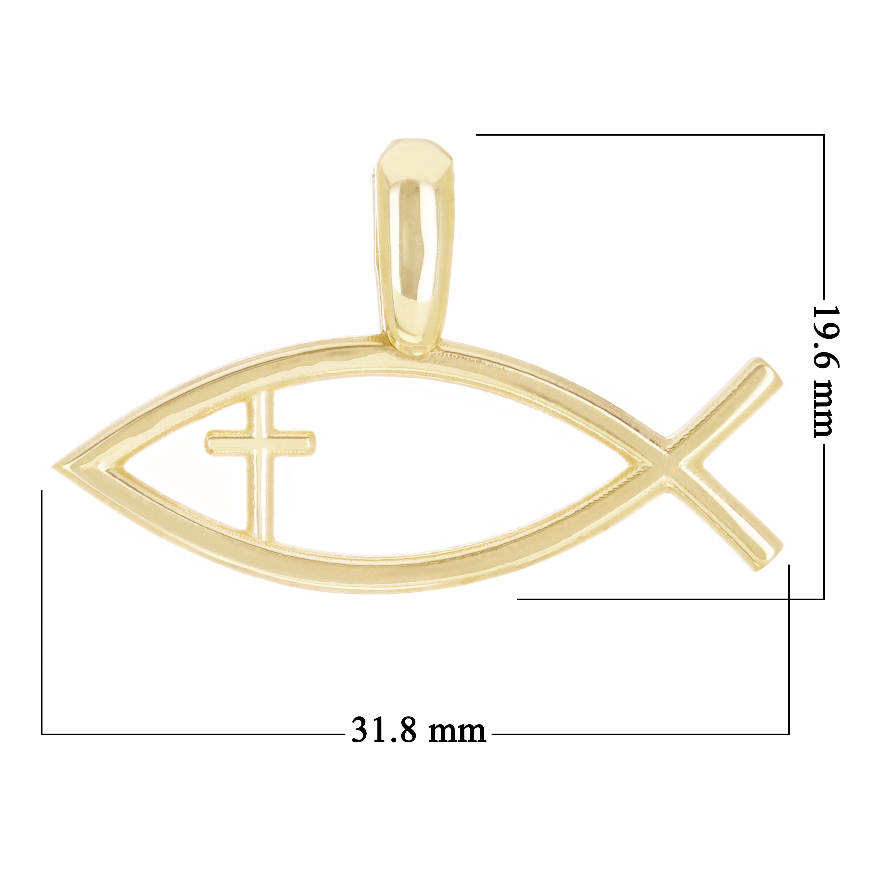 14k Yellow Gold ICHTYS Cross Religious Charm Pendant 19.6mm x 31.8mm 3.3 grams