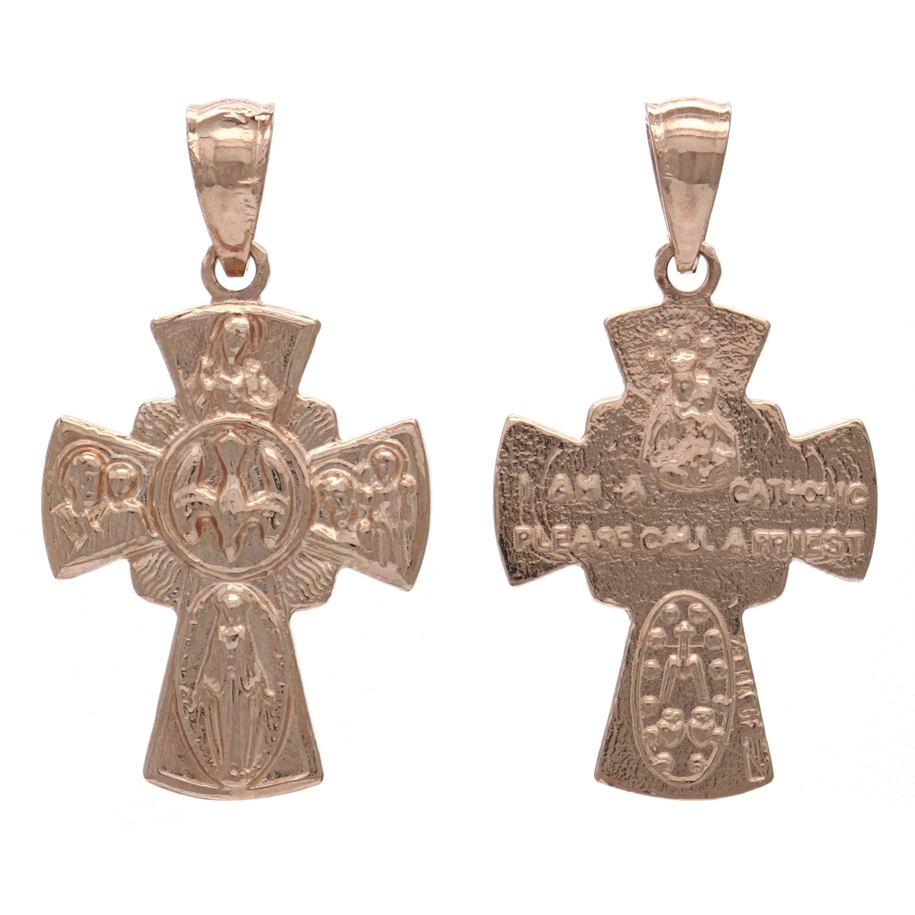 14k Rose Gold Four Way Cross Holy Spirit Scapular Charm Pendant 1" 3.1 grams - Rose