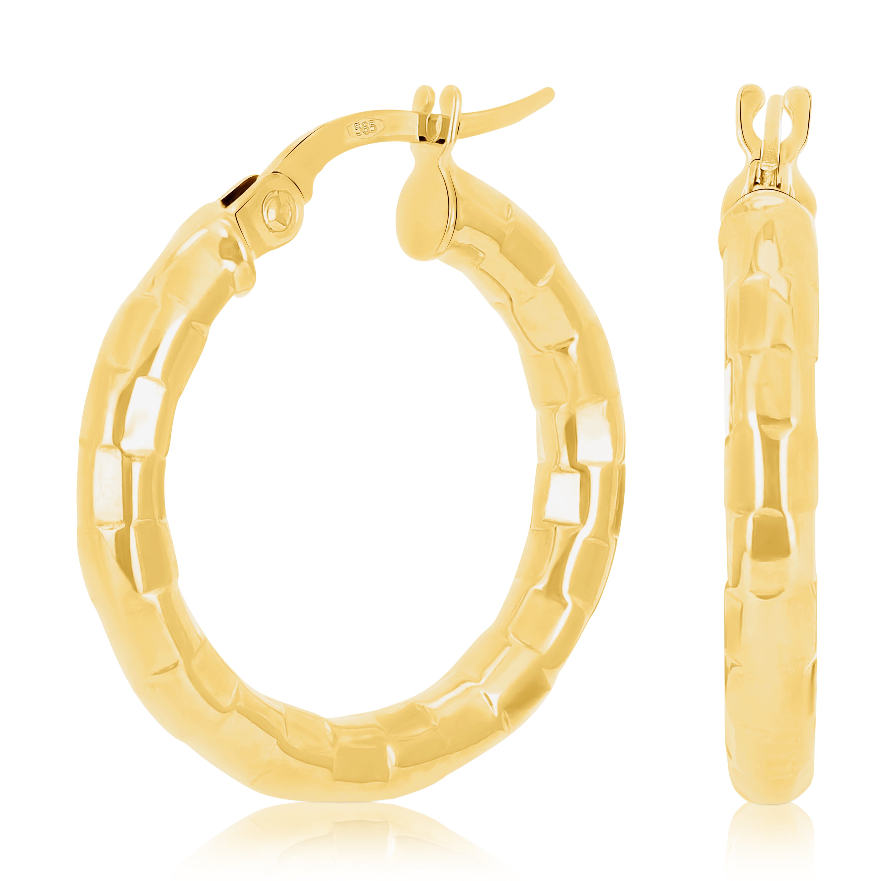 Italian 14k Yellow Gold Faceted 3mm 0.75" Diameter Round Hoop Earrings 1.5 grams