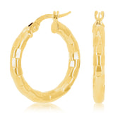 Italian 14k Yellow Gold Faceted 3mm 0.75" Diameter Round Hoop Earrings 1.5 grams