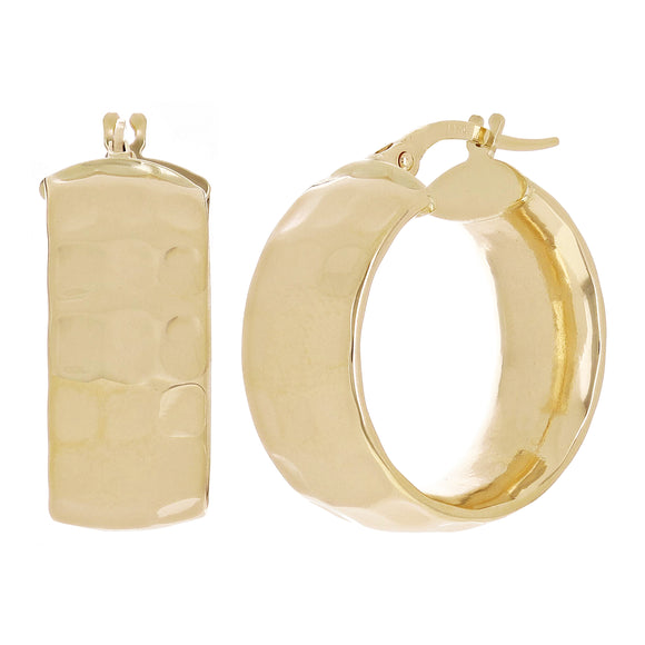 Italian 14k Yellow Gold Hollow Hammered Hoop Earrings 22.5 x 8.8mm 4.2 grams