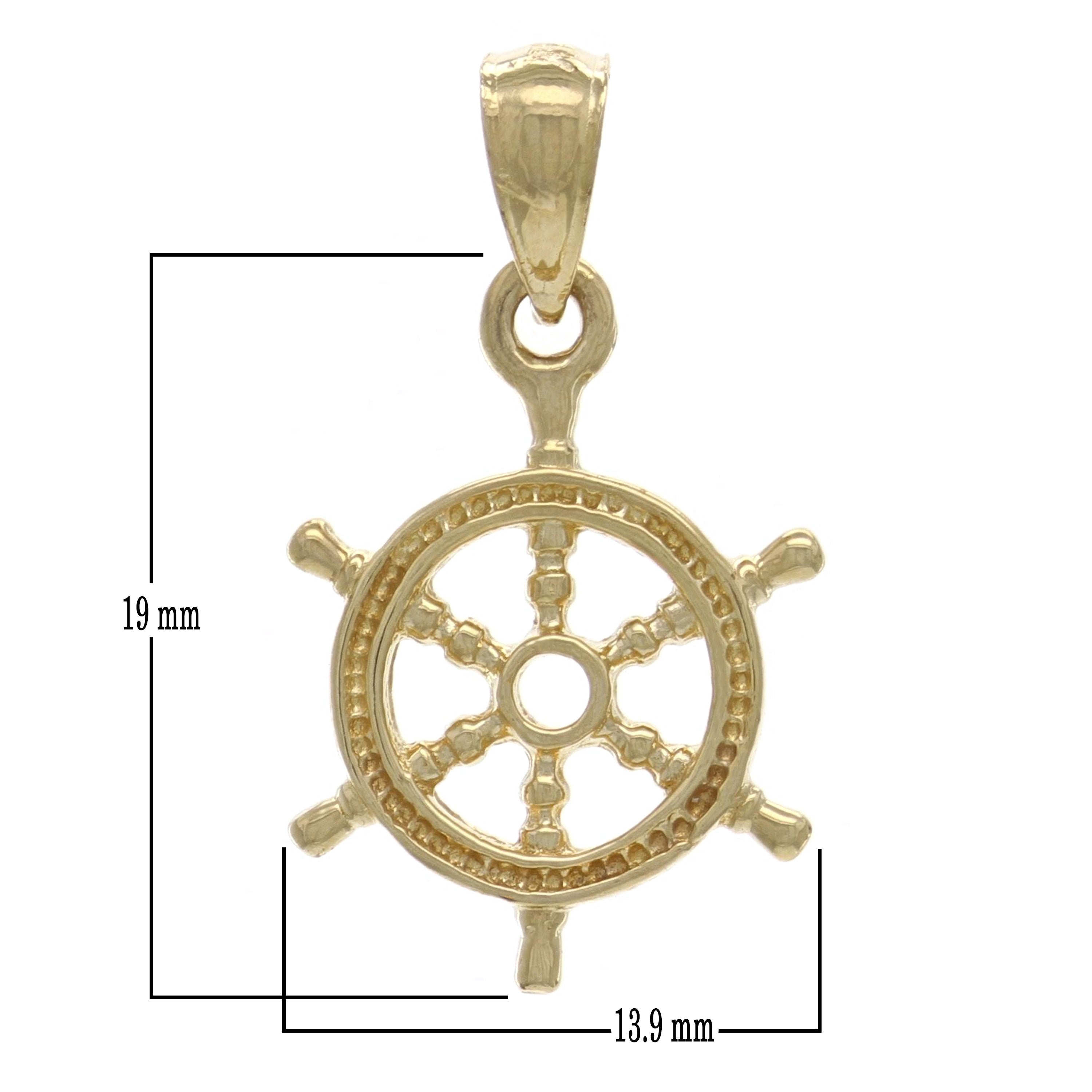 14K Yellow Gold Solid 3D Ships Wheel Charm Pendant 19mm x 13.9mm 1.9 grams - Yellow