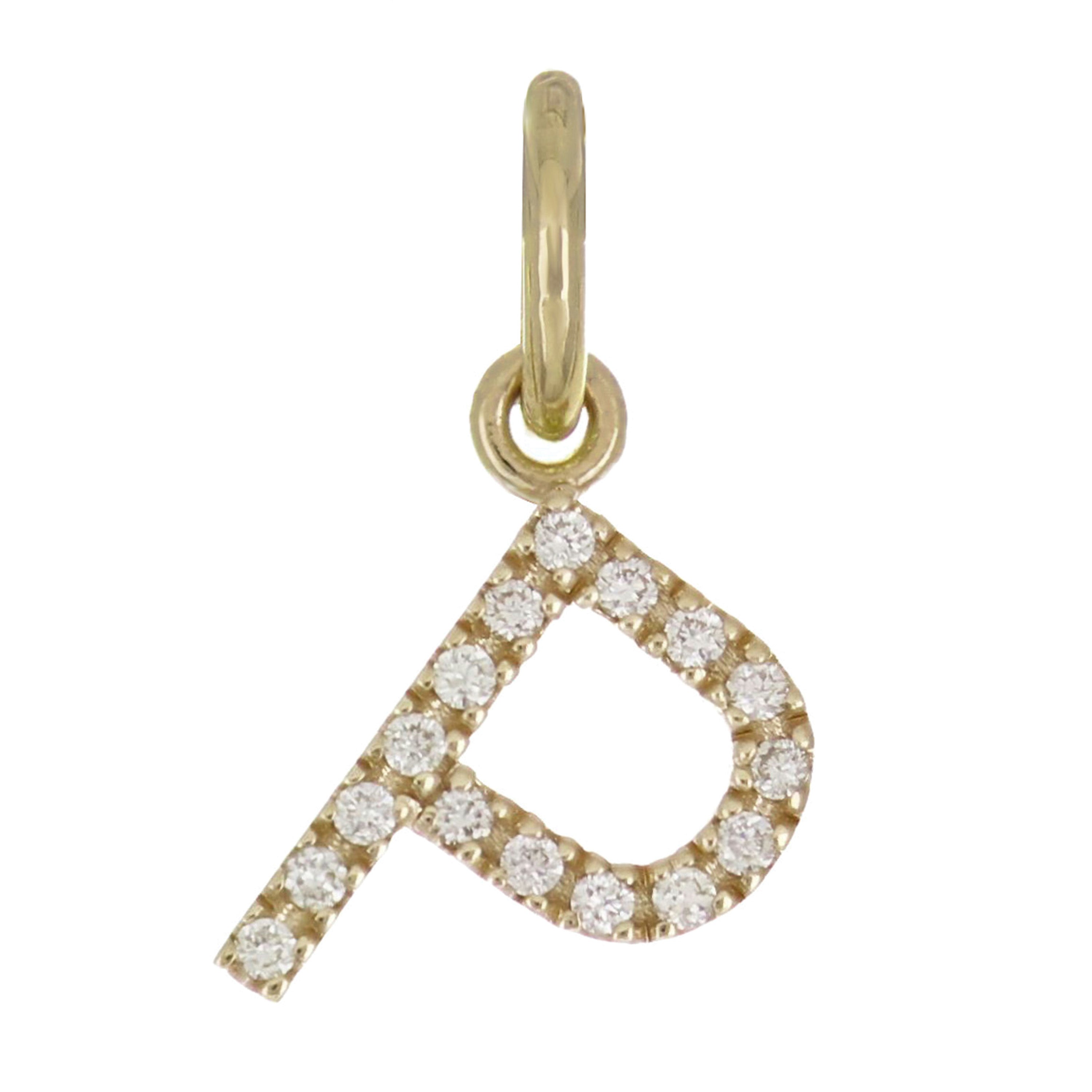 14k Yellow Gold Diamond Initial Letter P Charm Pendant - Letter P,Yellow