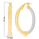 Italian 14k Yellow & White Gold Polished Medium Hollow Hoop Earrings 1.1"