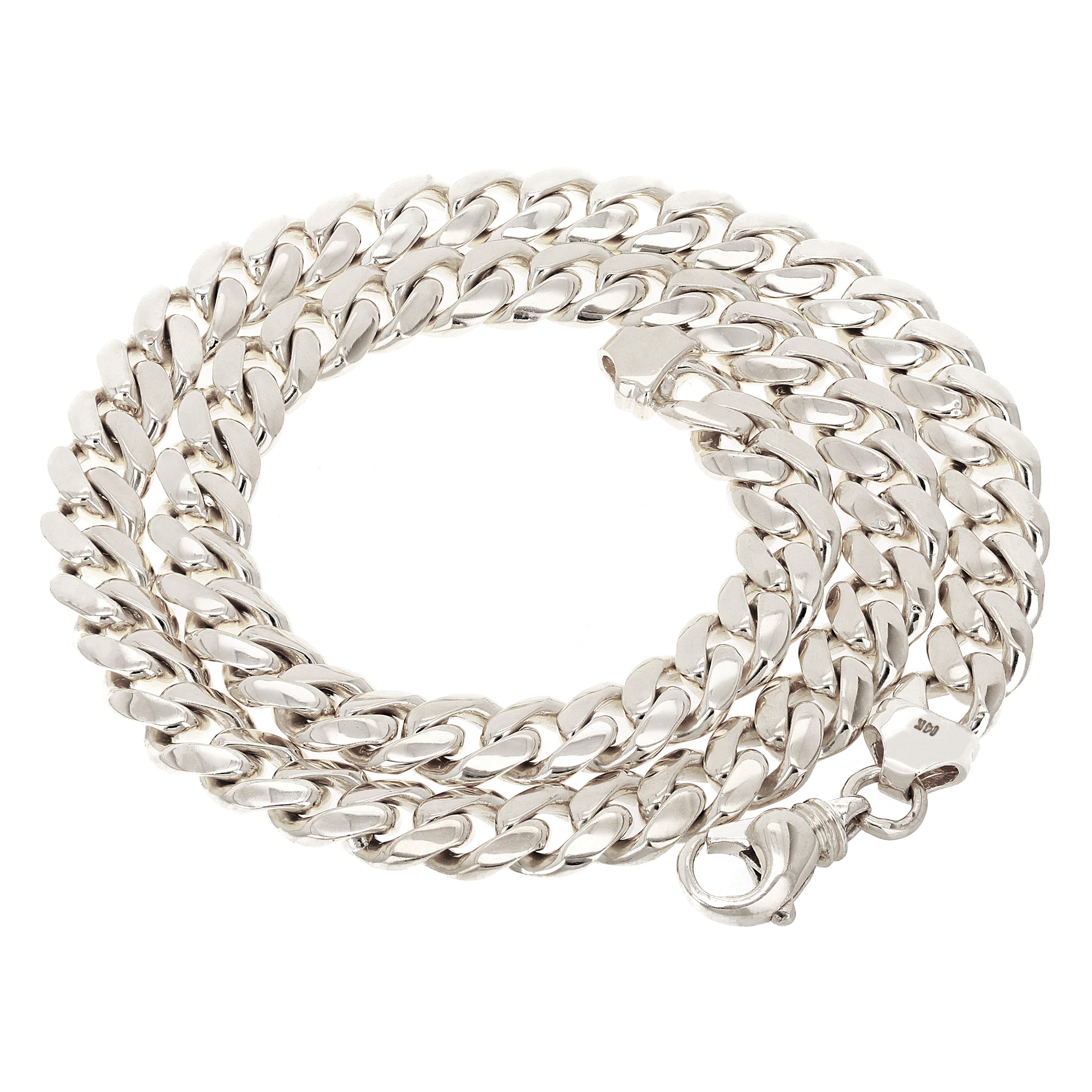 14k White Gold Solid Heavy Miami Cuban Chain Link Necklace 30" 10 mm 197.9 grams with Lobster Clasp - White,30"