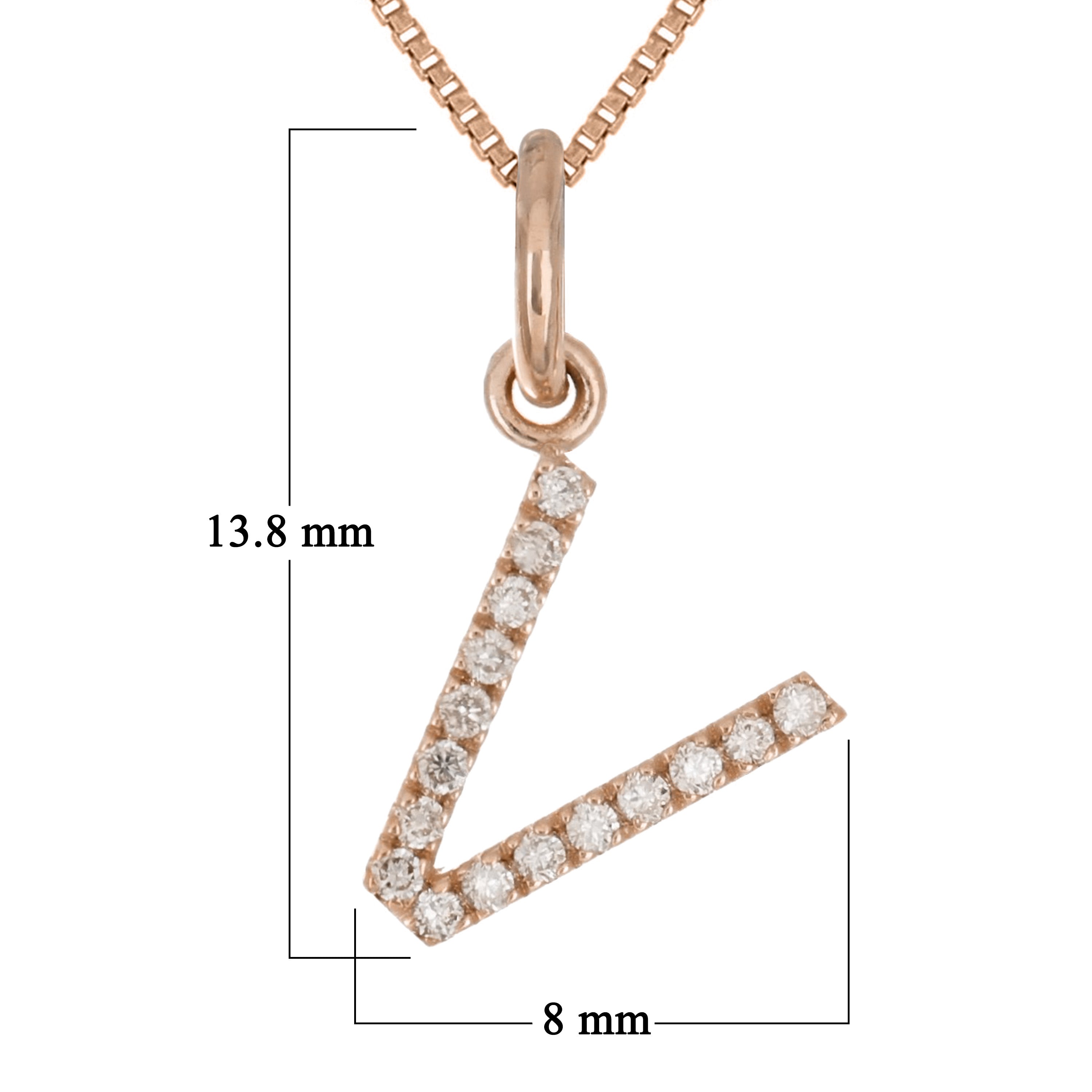 14k Rose Gold Diamond Initial Letter V Charm Pendant Necklace 18" - Letter V,Rose