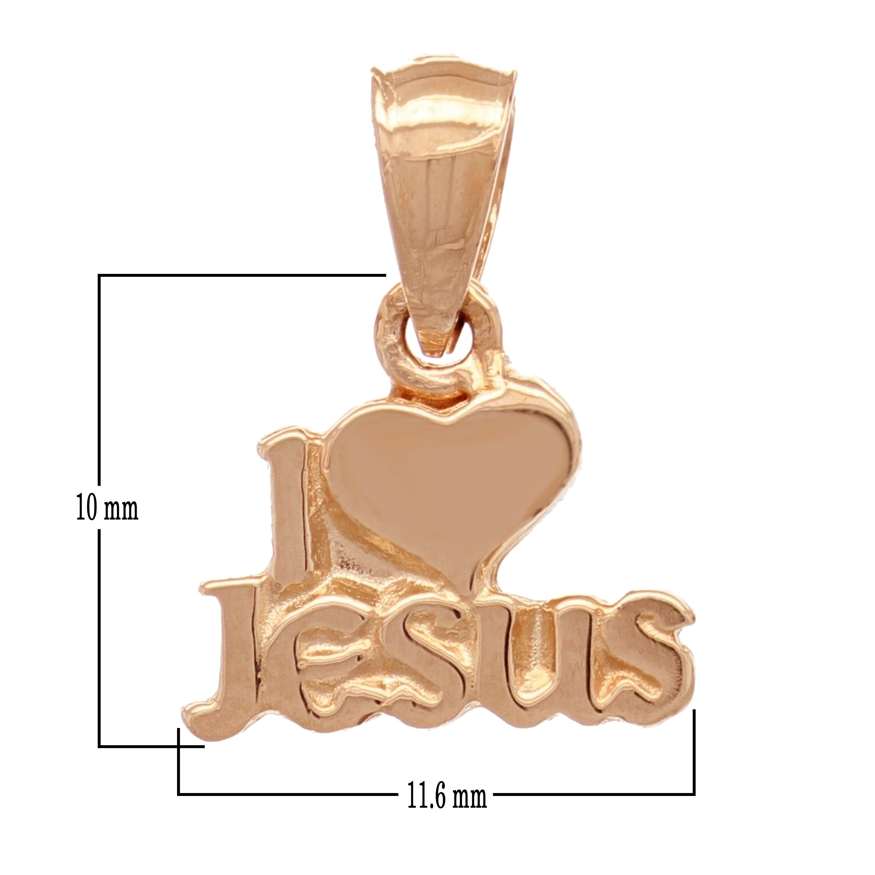 14k Rose Gold Solid Love Heart I love Jesus Religious Charm Pendant 1.3 grams - Rose