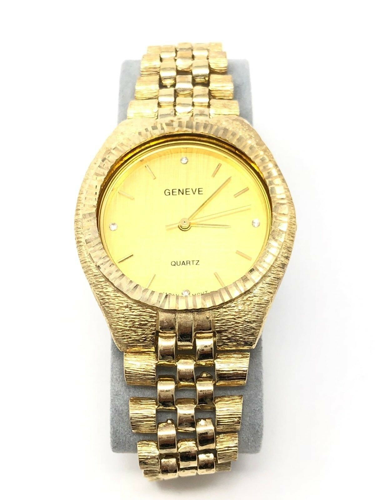 10k Yellow Gold Watch Link Band Bracelet with Geneve Watch 7.5"-8" 46 grams