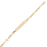Italian 14k Yellow Gold Engravable Cross Baby Kids ID Figaro Bracelet 5.5" 2.6g