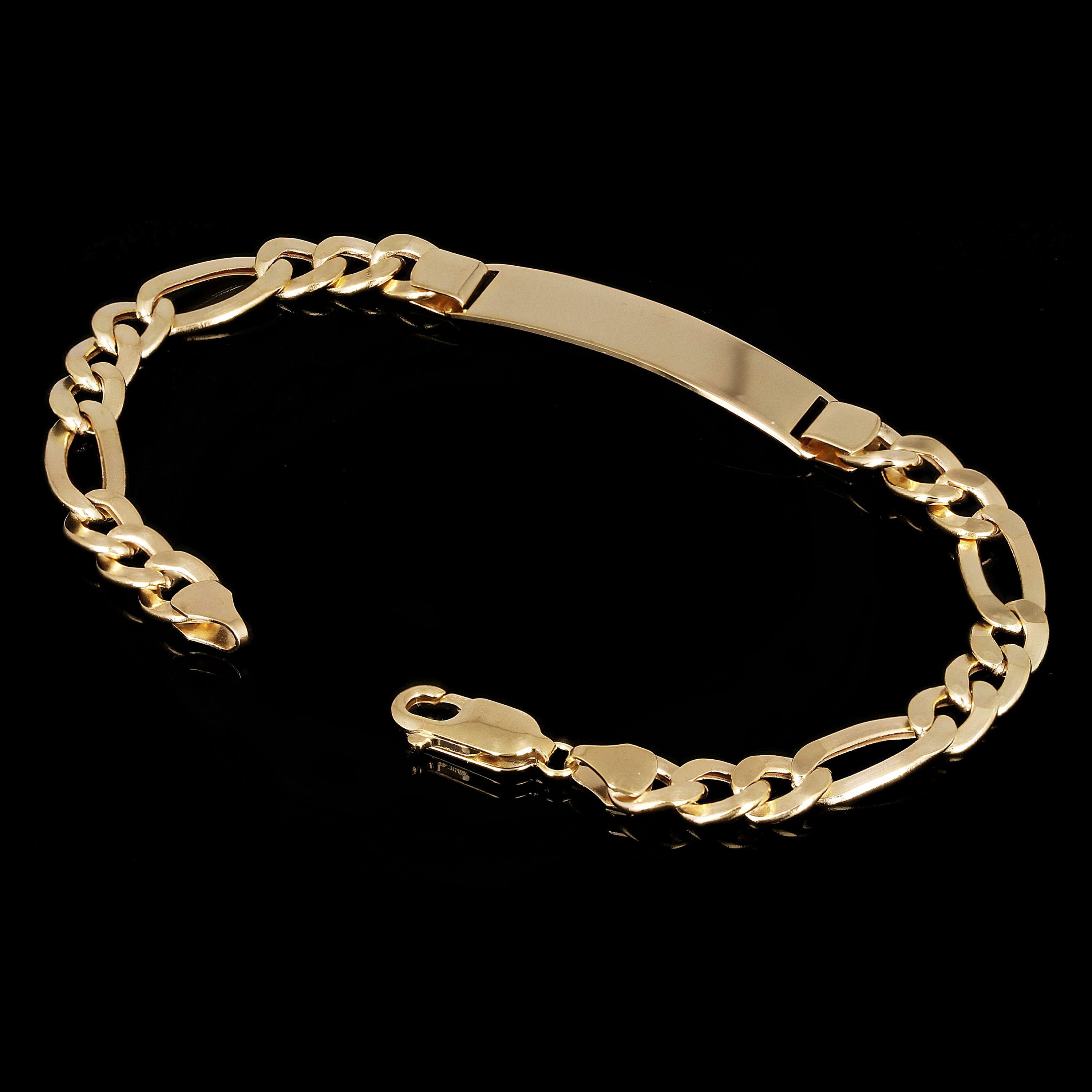 Italian 14k Yellow Gold Hollow Engravable Figaro ID Bracelet 7.75" 7.5mm 7.6gram