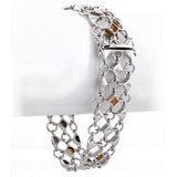 Italian 14k White Gold Link Bracelet with Citrine Gemstones 18mm 7.25" 25 grams