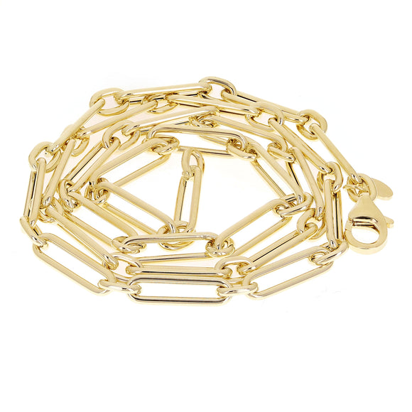 Italian 14k Yellow Gold Hollow Paper Clip Link Necklace 4.2mm 18