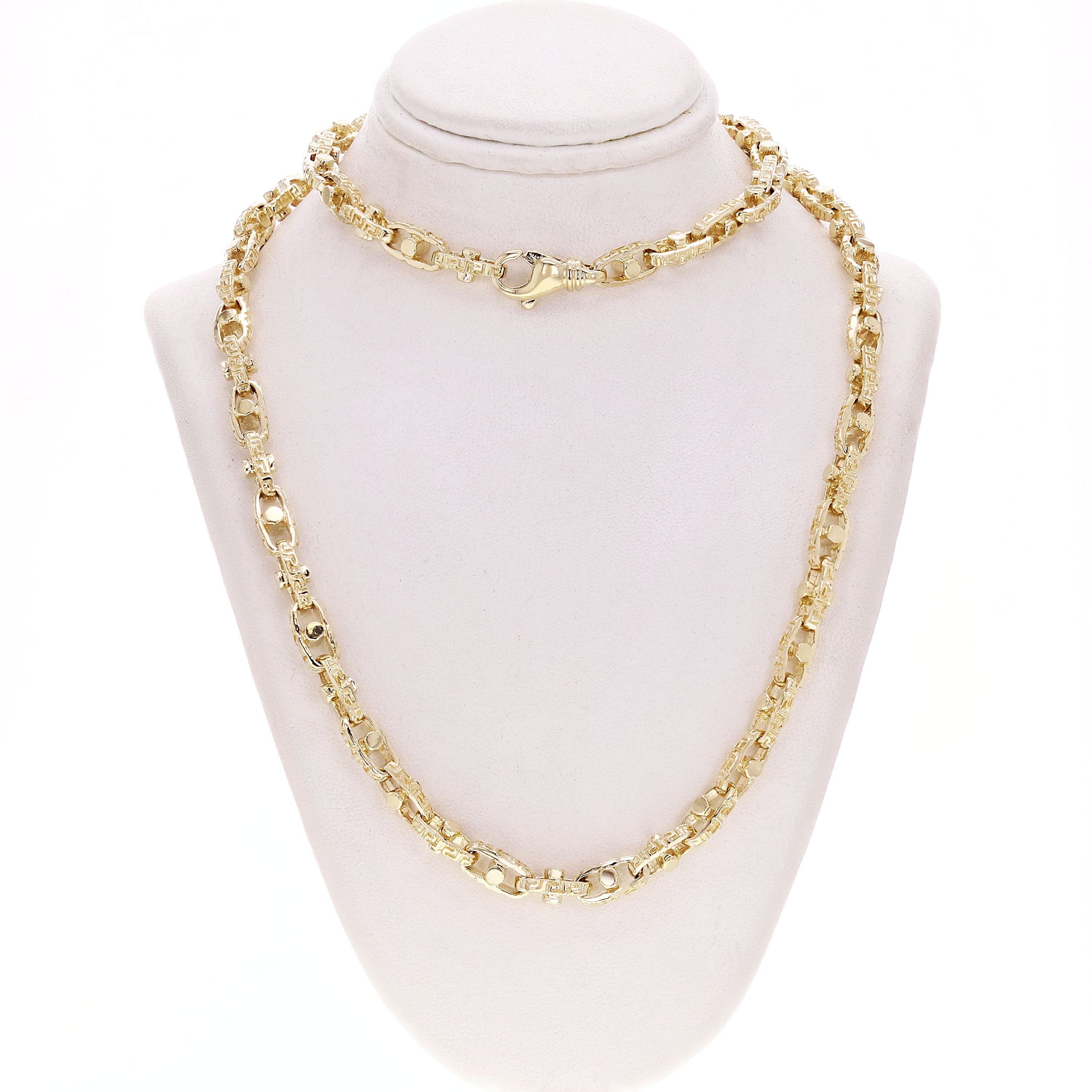 14k Yellow Gold Handmade Greek Key Link Chain Necklace 23" 6mm 72.7 grams - 23"