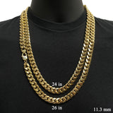 Italian 14k Yellow Gold Hollow Miami Cuban Chain Necklace 24" 11.3mm 84.1 grams - 24" 84.1 grams