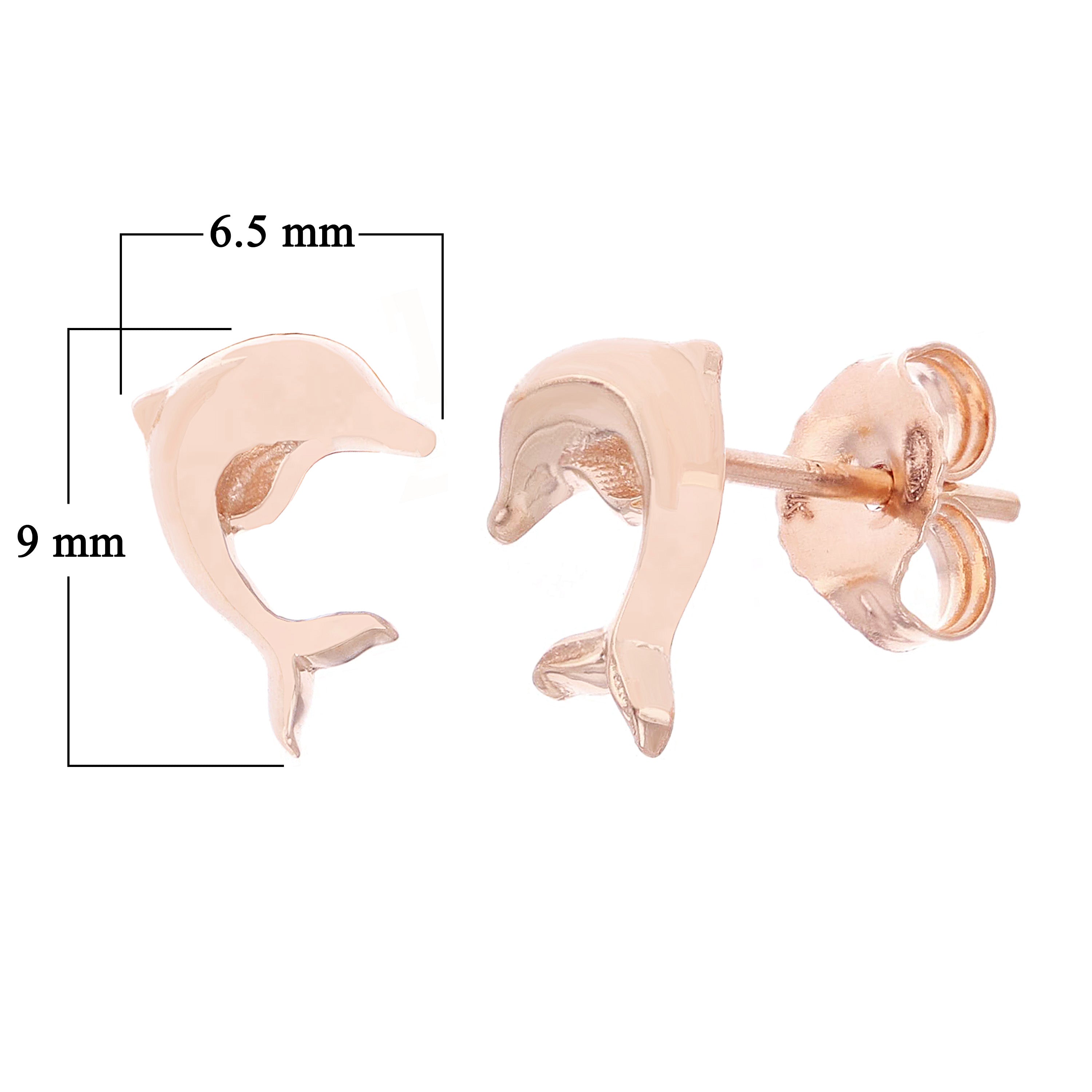 14k Rose Gold High Polished Jumping Dolphin Stud Earrings