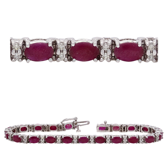 14k White Gold 9.37ctw Ruby & Diamond Oval Bracelet 7.25