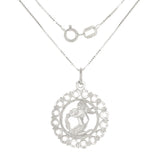 14k White Gold Zodiac Sign Aquarius Pendant Necklace 18" - Aquarius,White