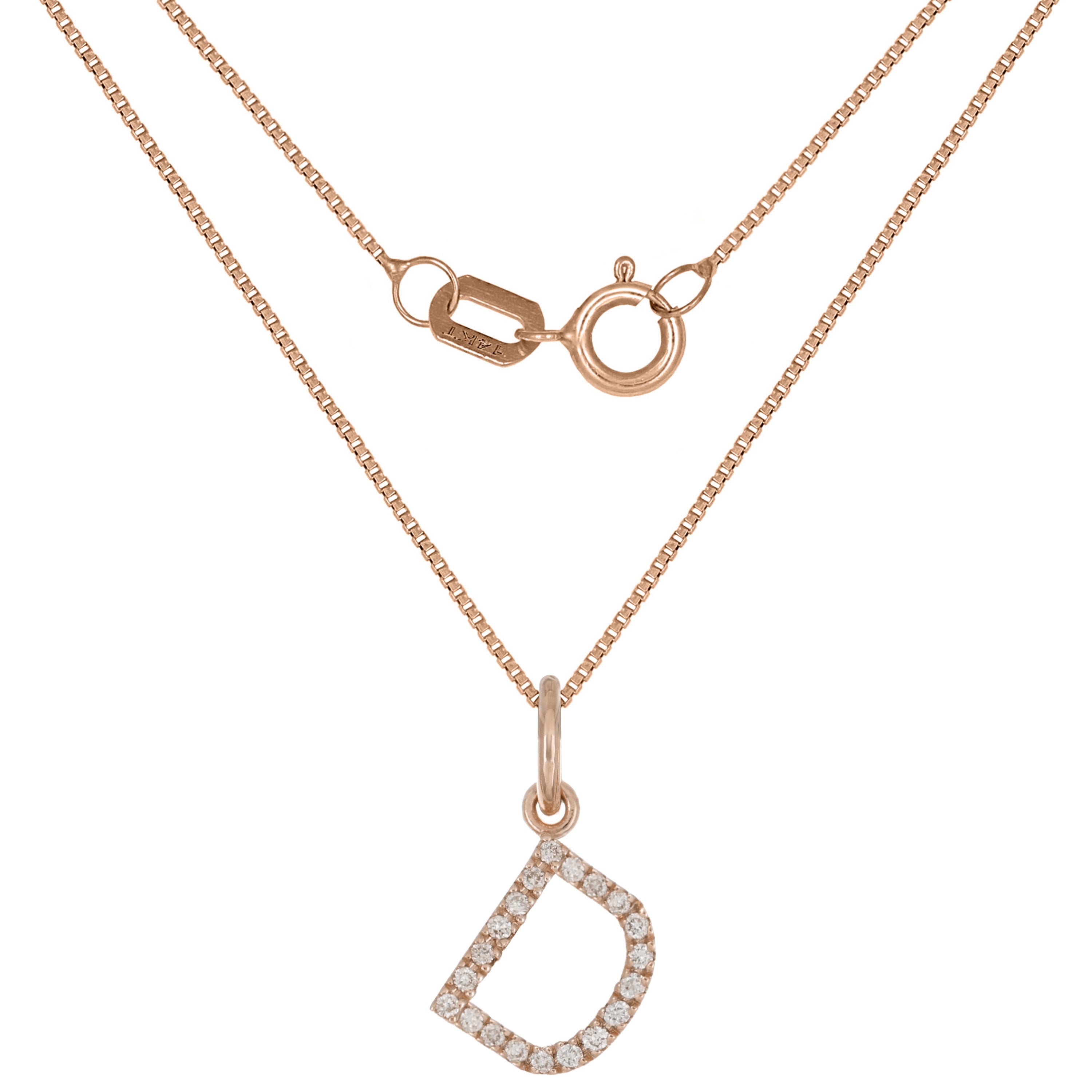14k Rose Gold Diamond Initial Letter D Charm Pendant Necklace 18" - Letter D,Rose