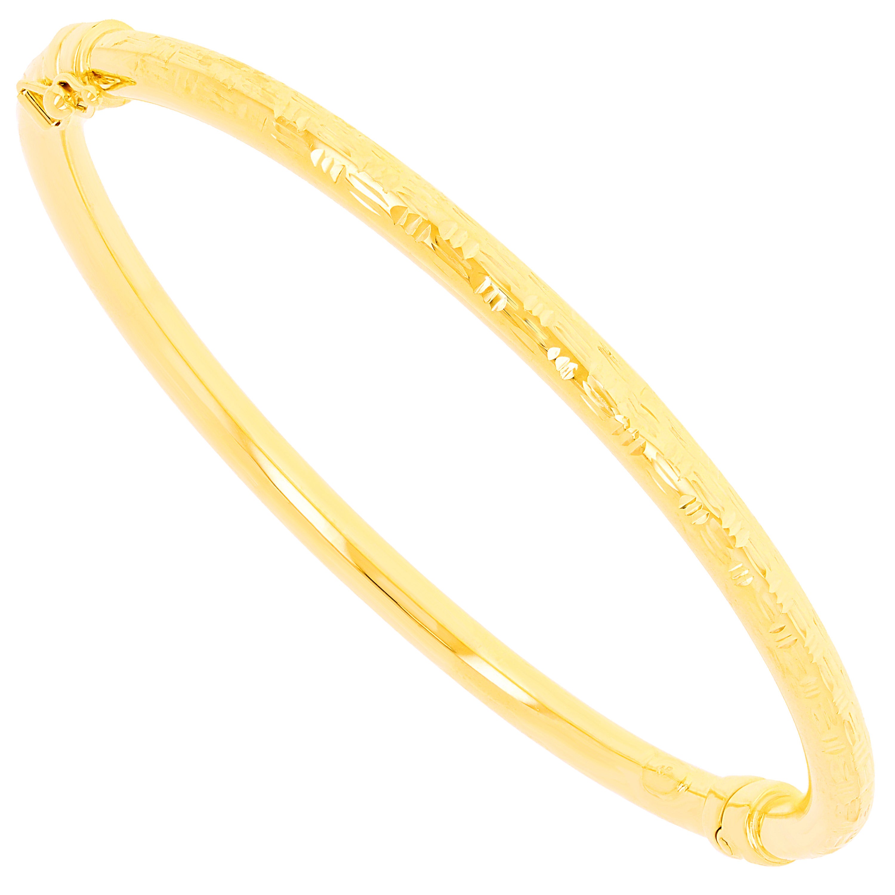 Italian 14k Yellow Gold Hollow Prizm Diamond Cut Bangle Bracelet 7" 4mm 4.7grams