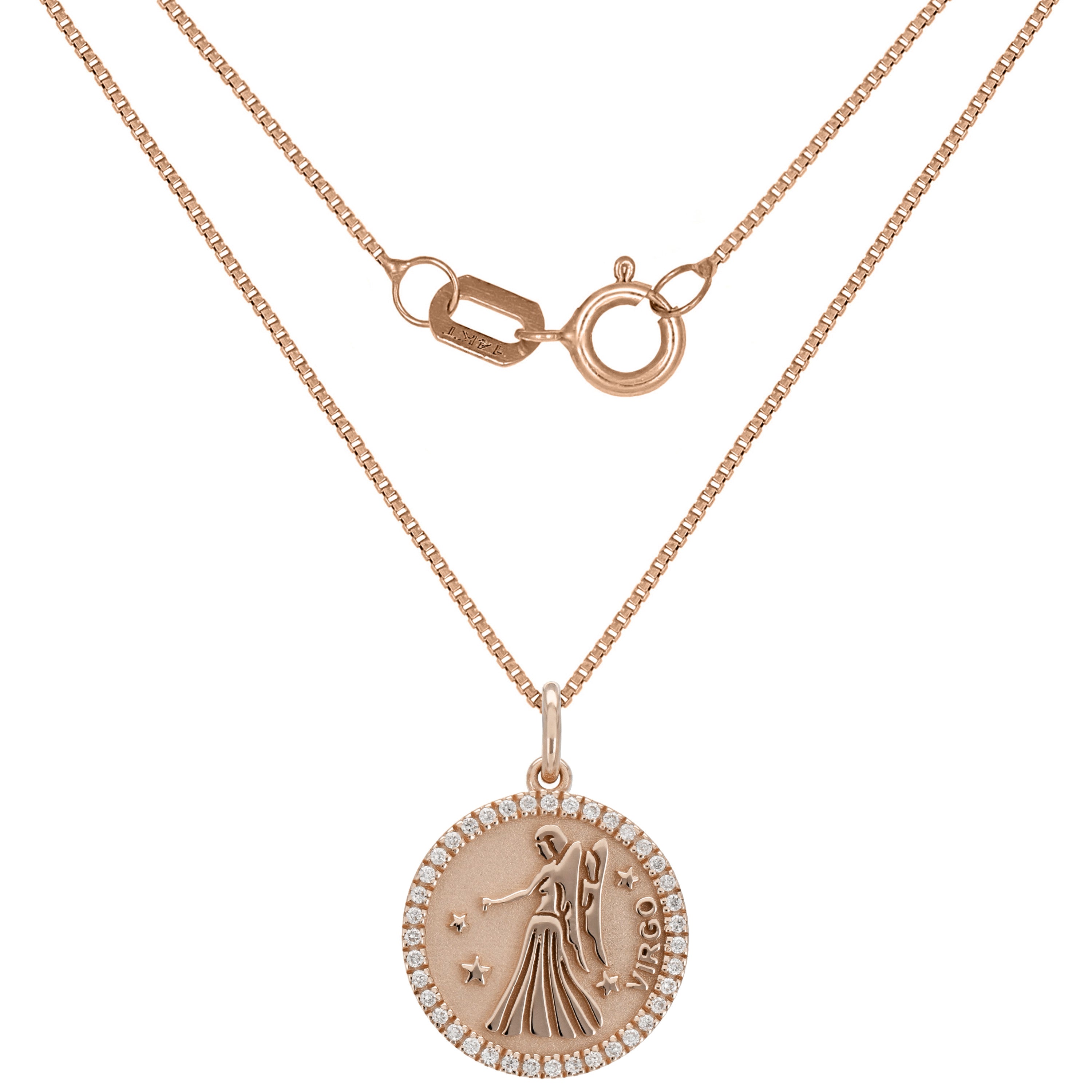 14k Rose Gold  Diamond Zodiac Sign Virgo Pendant Necklace 18" - Virgo,Rose