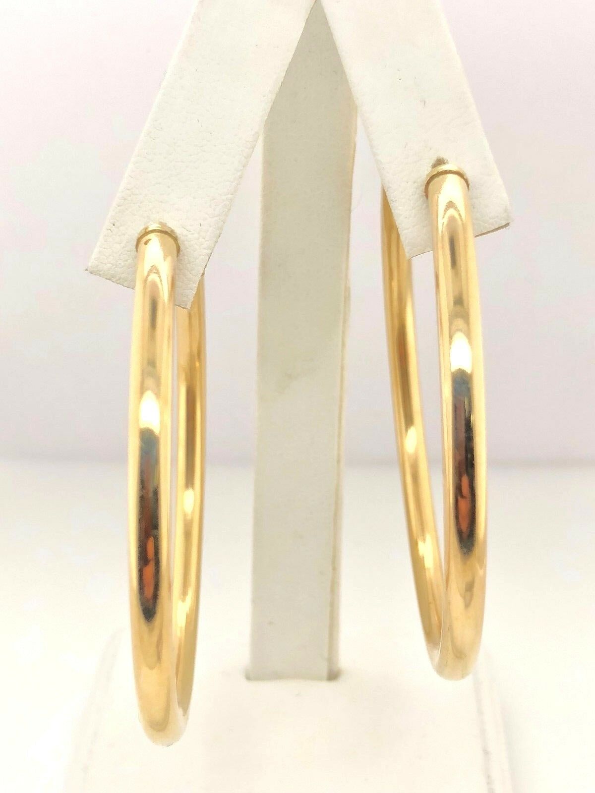 925 Sterling Silver Gold Plated Hoop Loop Hollow Earrings 2.25" 3.75mm 8 grams