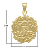 14k Yellow Gold Solid GOD IS LOVE Heart & Flowers Charm Pendant 1.2" 4.9grams - Yellow