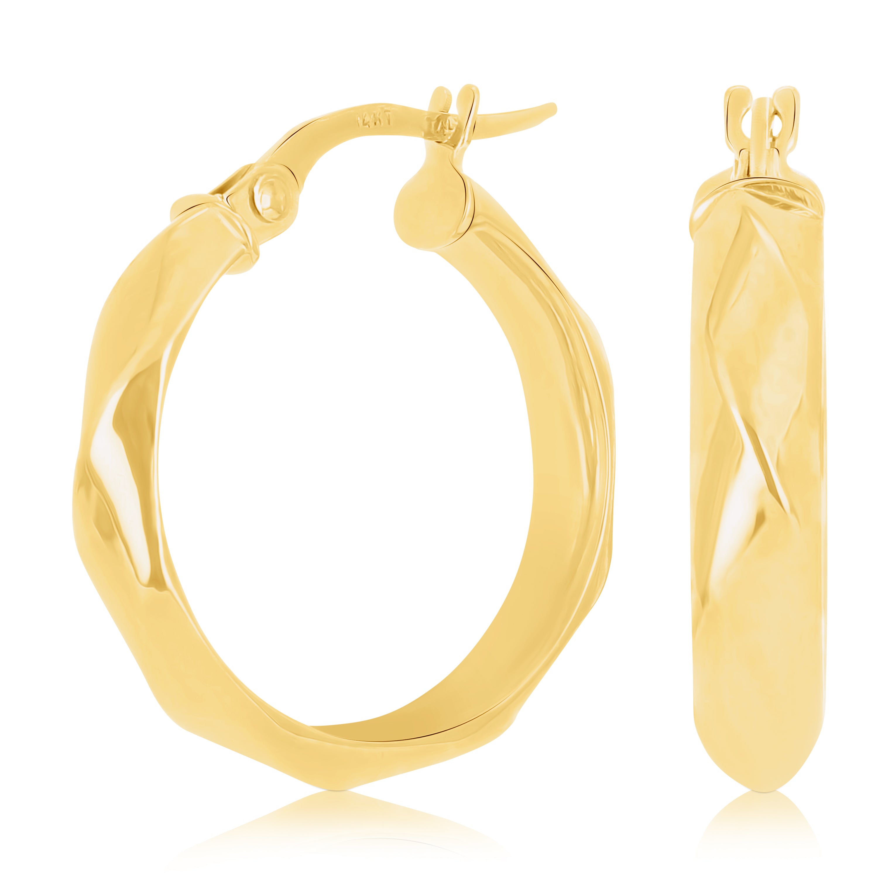 Italian 14k Yellow Gold Basket Weave 4mm 0.75" Diameter Round Hoop Earrings 1.6g